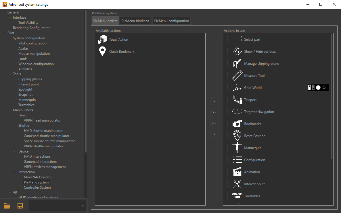 The PieMenu Advanced System Settings.