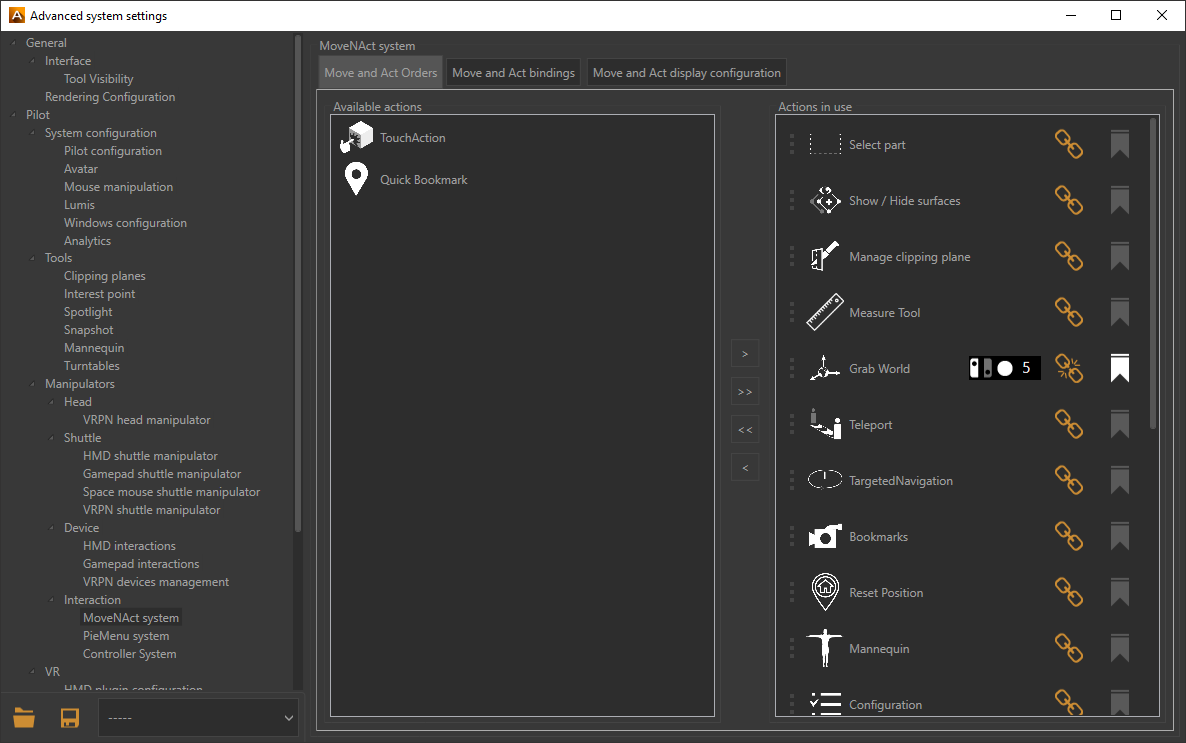 The Move and Act Advanced System Settings.