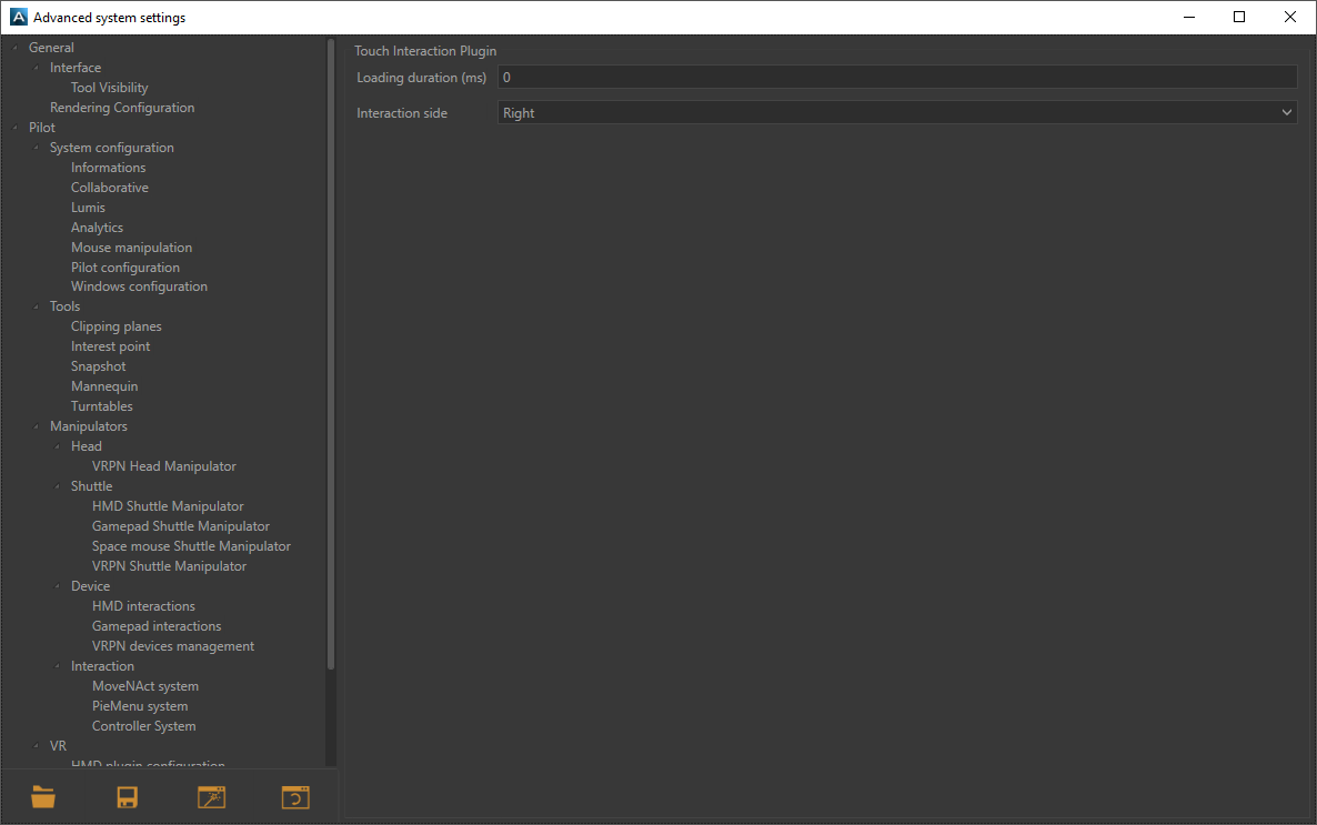Touch Interaction Manipulator settings window