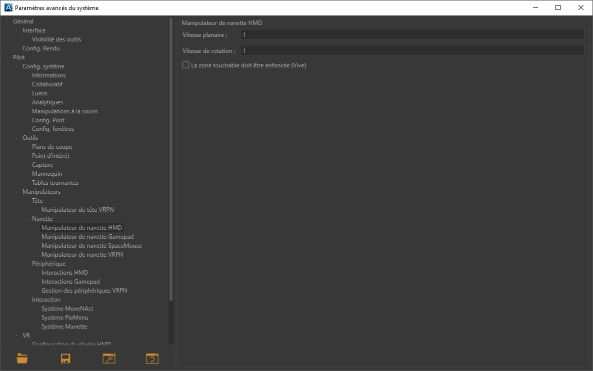 Shuttle Manipulator settings window