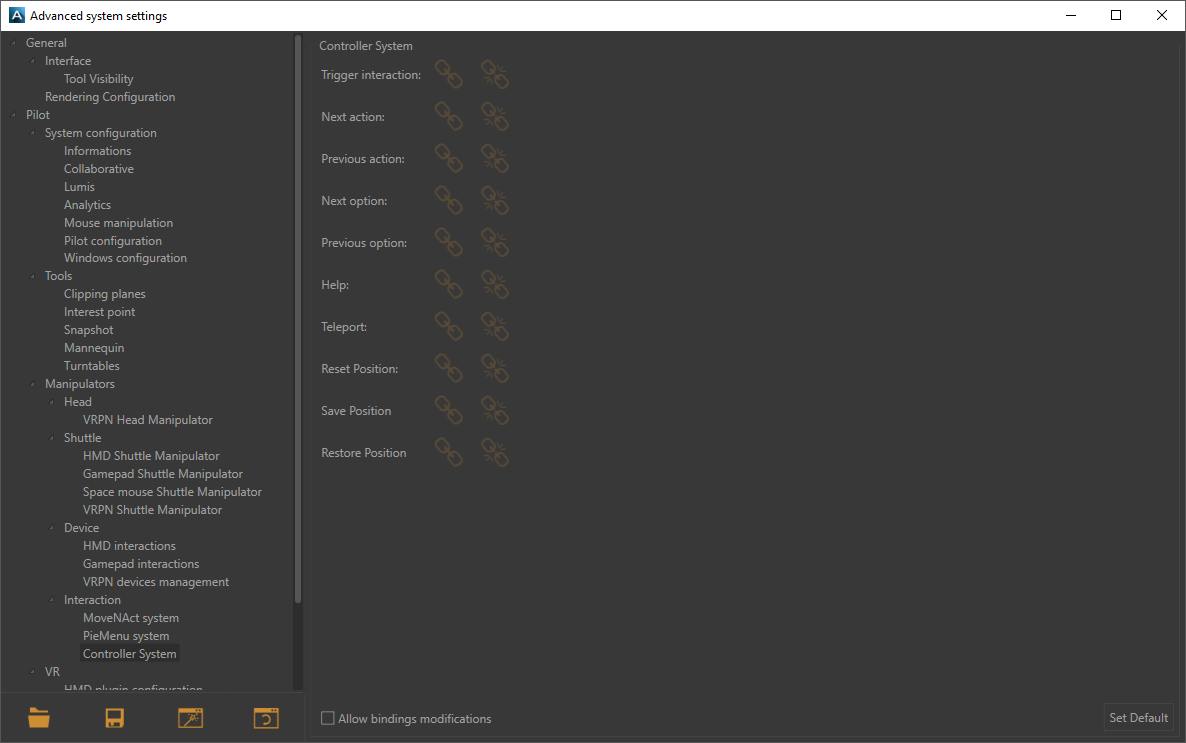 The Controller advanced settings window