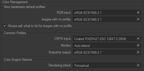 The Color Management Settings.