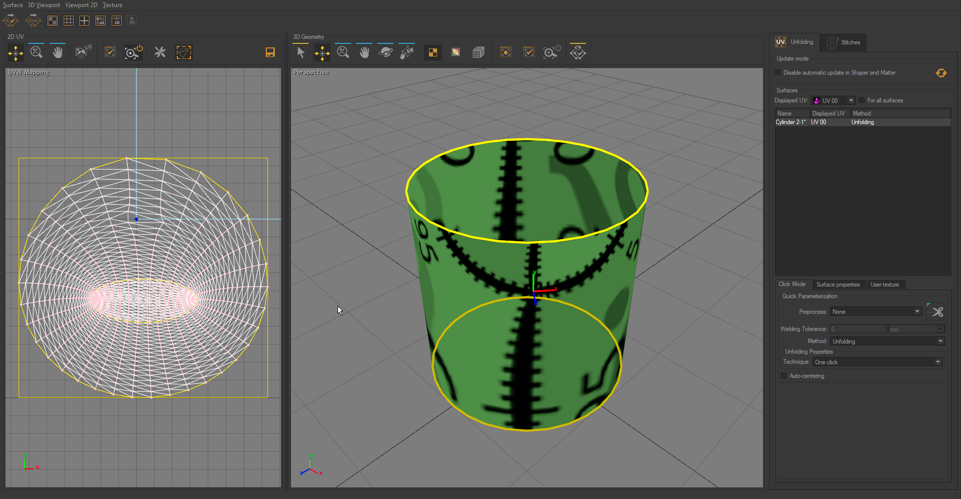 UV-mapping obtained without using the surface cutting workshop.