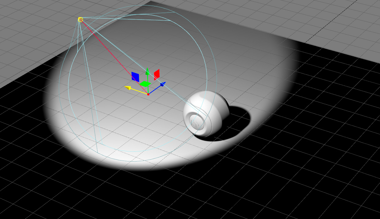 Moving the target point of the spot light using the translation gizmo.