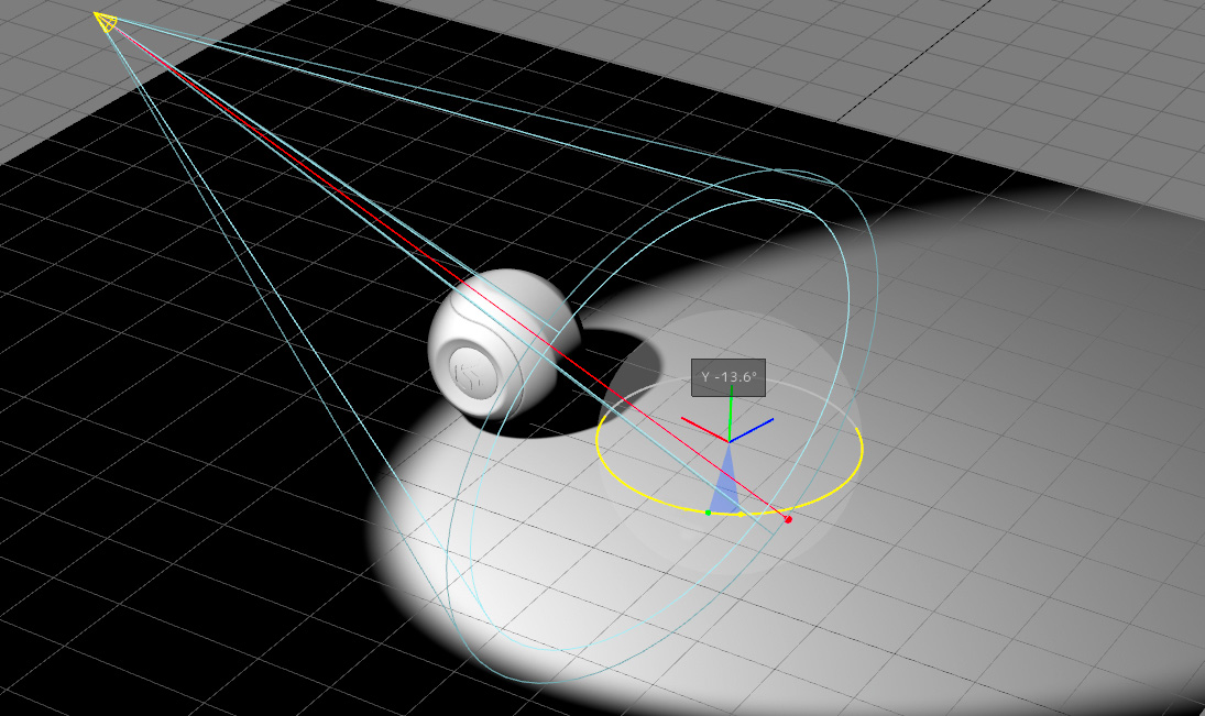 Moving the target point of the spot light using the rotation gizmo.