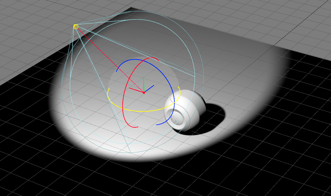Moving the target point of the spot light using the rotation gizmo.