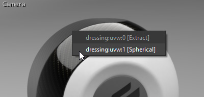 If multiple UV mapping have been assigned to the surface targeted by your cursor, a drop-down menu will appear allowing you to select the UV channel.