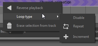 Loop the playback of the selected clips (excluding texture clips) by selecting the type of loop.