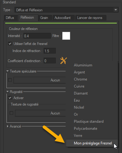 Set here your Fresnel presets.