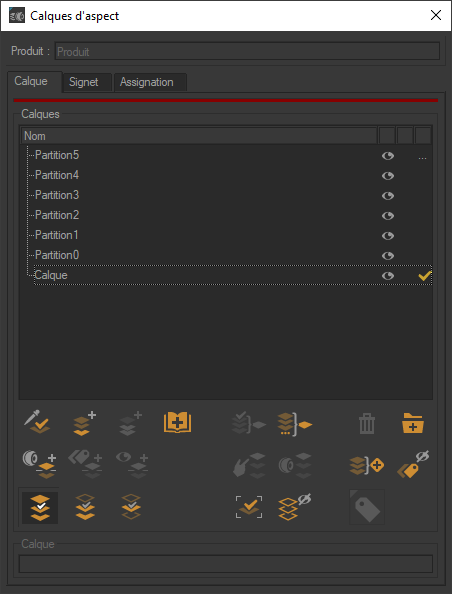 The partitions obtained are listed in Aspect Layers in addition to the base layer of the "Configured Product".