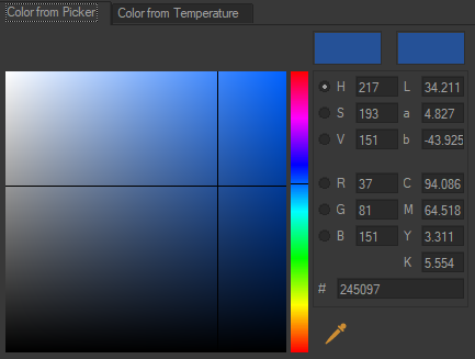 The Color from Picker tab provides multiple ways of setting a color.