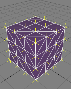 Results of applying the Recompute normals function with a threshold angle of 85° on a box.