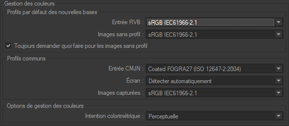 The Color Management Settings.