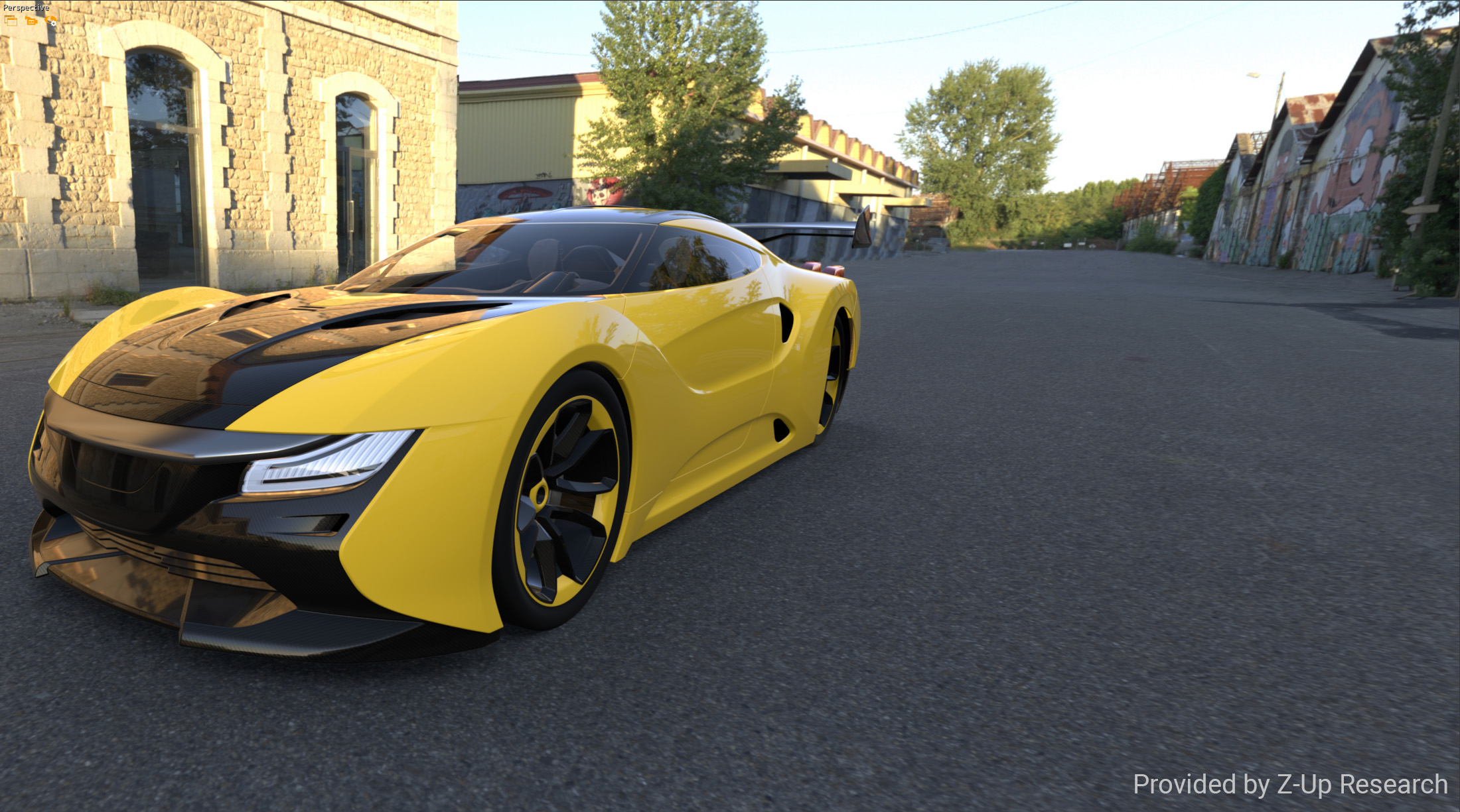 The has been translated with the Lens Shift tool. The car perspective is not accentuated.