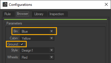 Two defined symbols in the Configuration Browser: Bin.Blue and Ground.