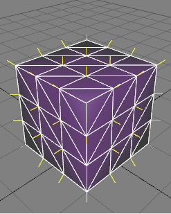 Results of applying the Recompute normals function with a threshold angle of 95° on a box.