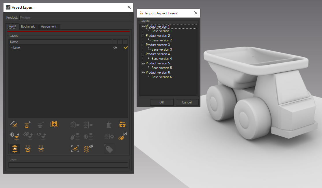 Importing existing aspect layers into the blank product.