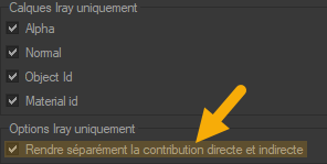 Snapshot Iray option: Render direct and indirect contributions separately