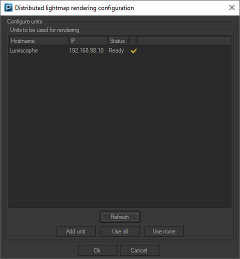 Distributed Lightmap Rendering Configuration window.