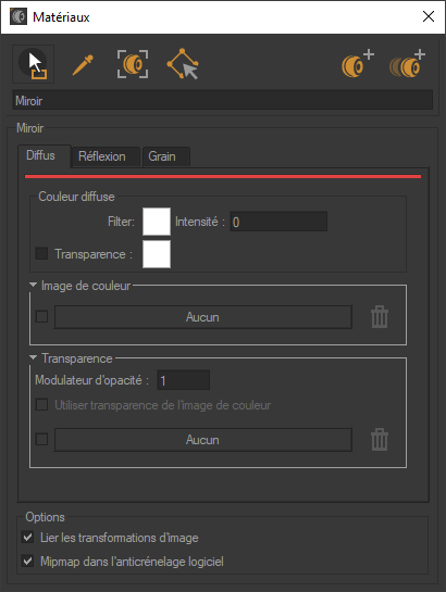 Mirror material editor - Diffuse layer