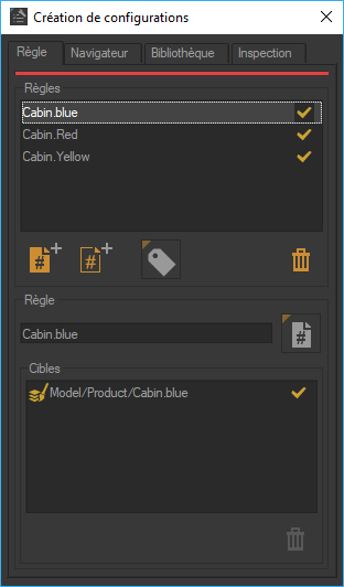 Rule "Cabin.Blue" determines the visibility of aspect layer Model/Product/Cabin.Blue.