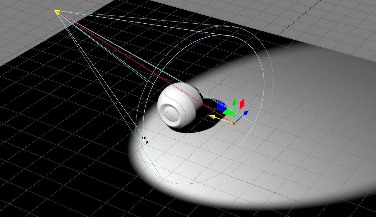 Moving the target point of the spot light using the translation gizmo.