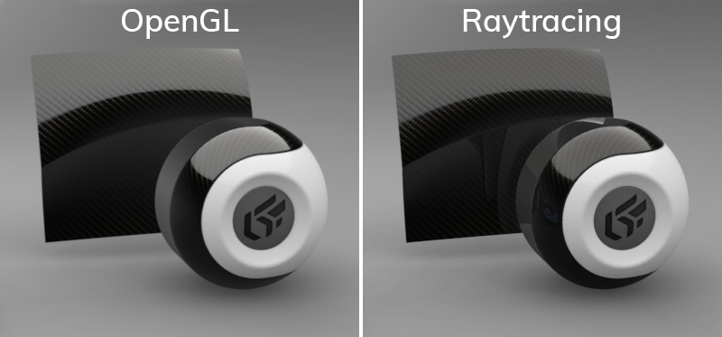 Indication of rendering engine on thumbnails (OpenGL engine on the left; raytracing engine on the right).