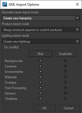 The XML Import Options dialog box.