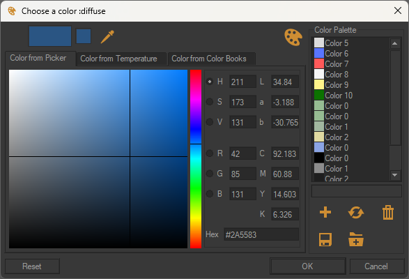 Modifiable color squares. Click to open the color chooser.