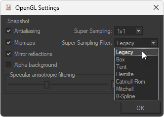 OpenGL Snapshot Settings Editor