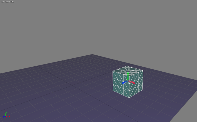 Intermediate position of the cube’s pivot after entering coordinates TX=0.5 m and TZ=-0.3 m.