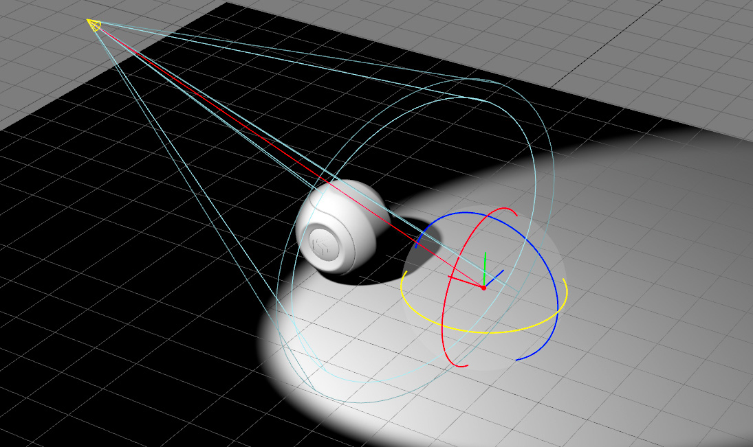 Moving the target point of the spot light using the rotation gizmo.