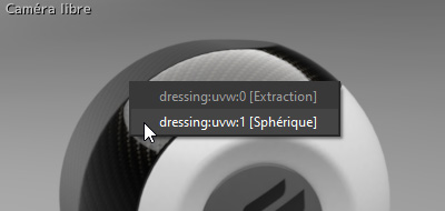 If multiple UV mapping have been assigned to the surface targeted by your cursor, a drop-down menu will appear allowing you to select the UV channel.