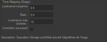 Options for the Drago Tone Mapping effect.