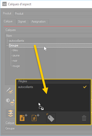 Dragging and dropping a selection of aspect layers into the Rules zone makes the Parameter Editor appear.