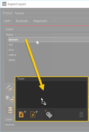 Dragging and dropping an aspect layer into the Rules zone makes the Simple Rules editor appear.