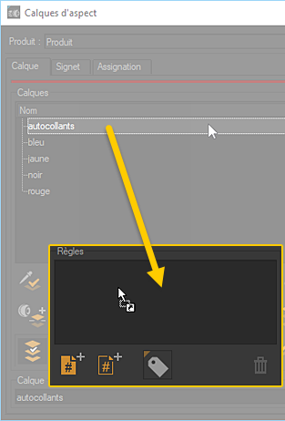 Dragging and dropping an aspect layer into the Rules zone makes the Simple Rules editor appear.