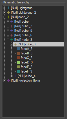 Example of kinematic hierarchy in Shaper built according to a FBX node hierarchy.