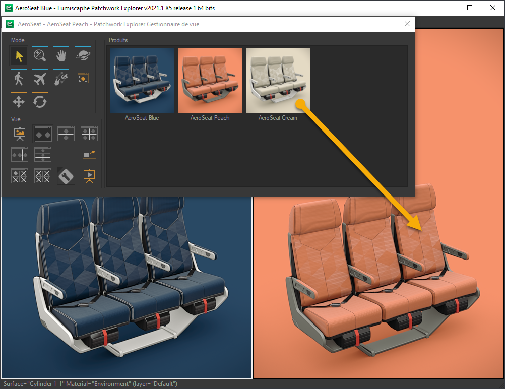 Adding the AeroSeat Cream product to the AeroSeat Peach product using Ctrl + Drag and Drop.