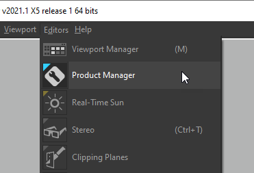 Opening the Product Manager Editor from the Editor menu.