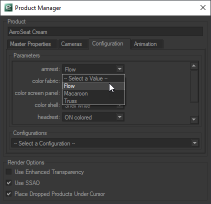 Configuration tab of the Product Manager.